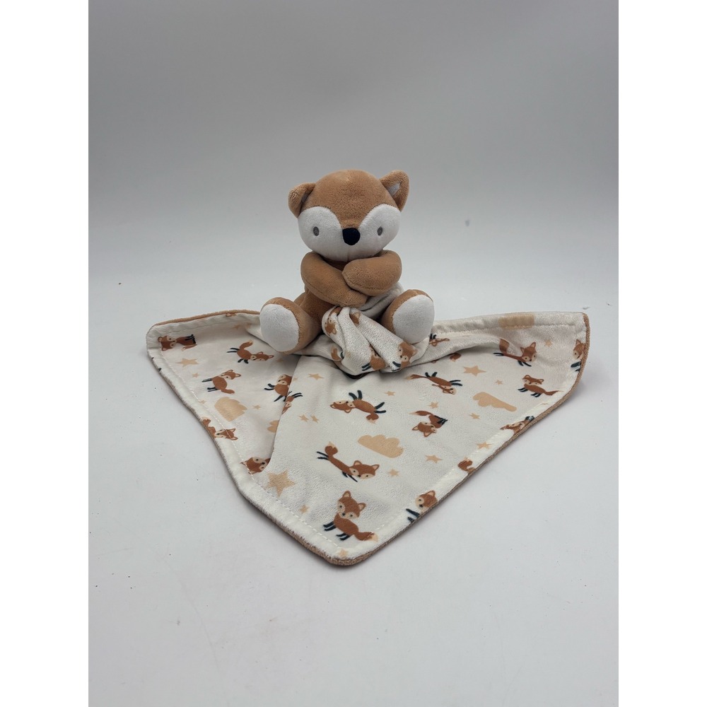 My Baby Boutique Fox Security Blanket Plush Lovey Tan White Stars Clouds MB2043